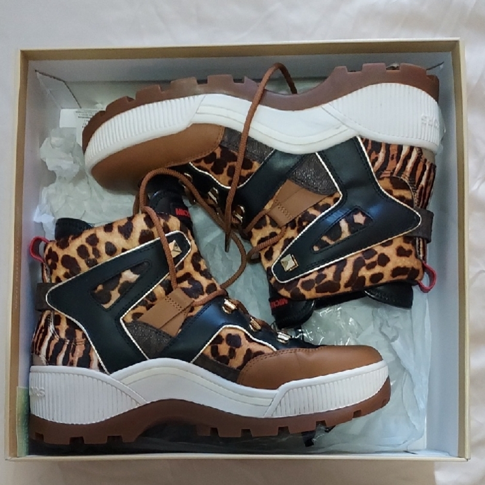 Michael Kors White and Brown Sneakers
